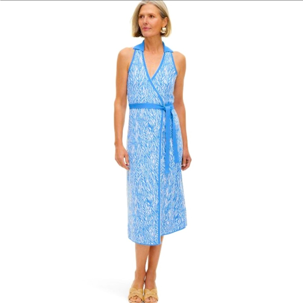 Diane Von Furstenberg Blue and White Midi Dress